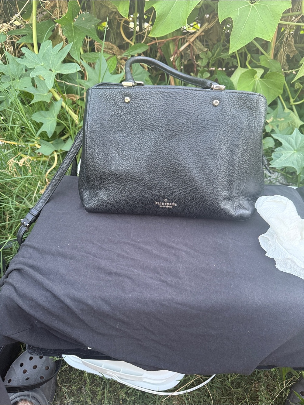 kate spade Black Pebbled Leather Satchel with Removable Strap